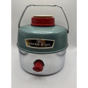 Vintage Knapp Monarch Therm A Jug Thermos Hot Cold One Gallon Green Silver 1967